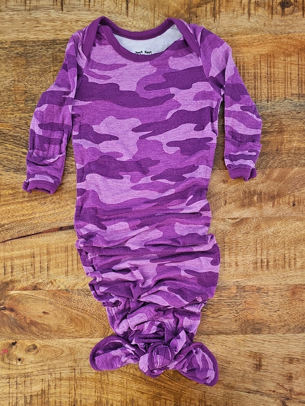Little Sleepies Purple Camo Knotted Gown Bamboo Newborn Infant Sleepwear